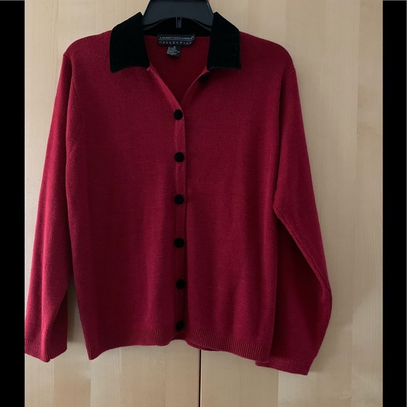 Red button down cardigan with velvet M EUC - Picture 3 of 5